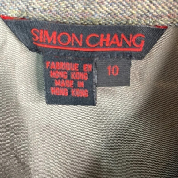 VINTAGE Simon Chang Cashmere Wool Blend Blazer Brown Tweed Button Up Size 10 - Picture 10 of 14